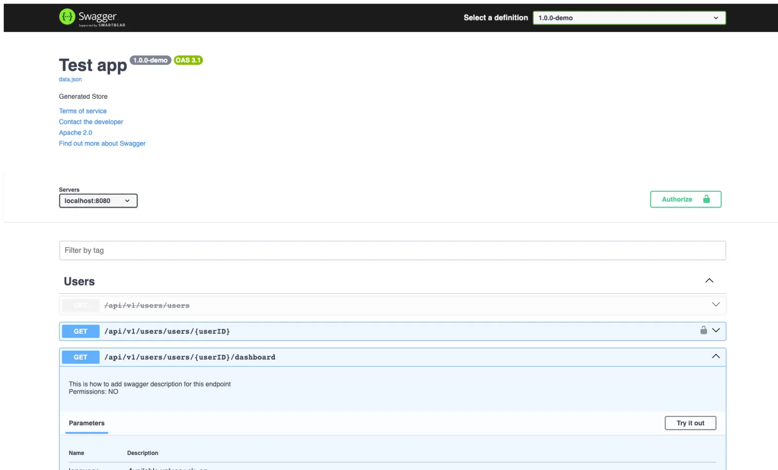 Generated Swagger UI