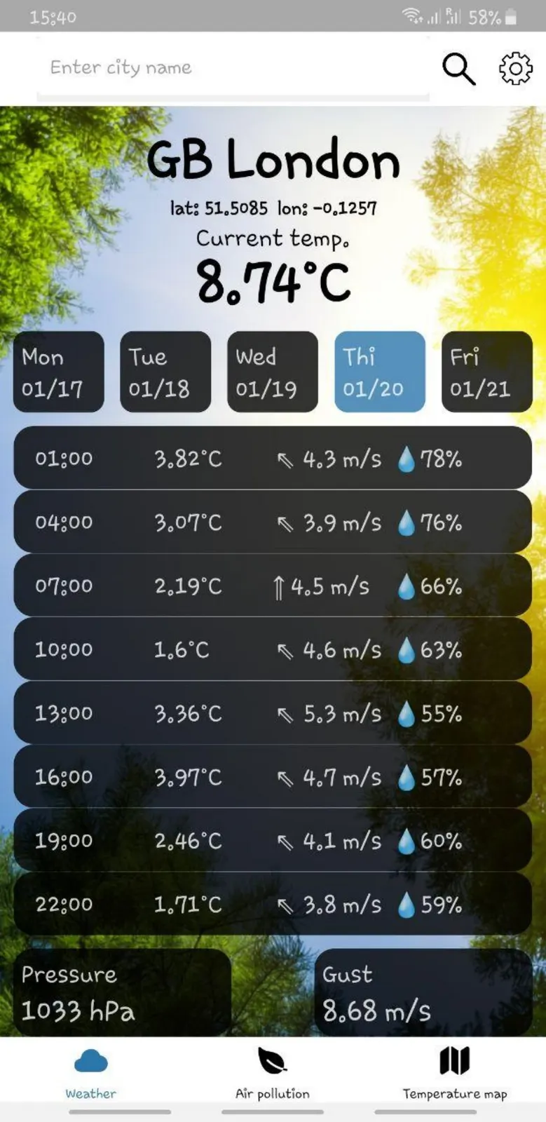 Daily weather forecast